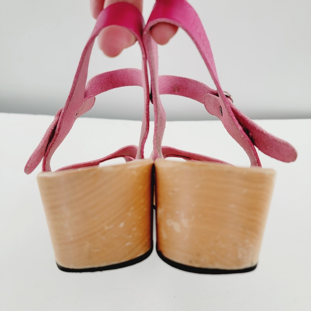 Swedish Hasbeens Suzanne Hot Pink Peep Toe Sandal Clogs - Picture 10 of 16